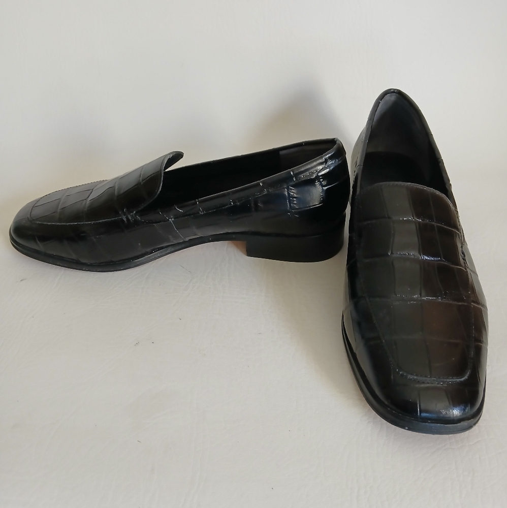 J. Crew Black Croc-Embossed Loafers